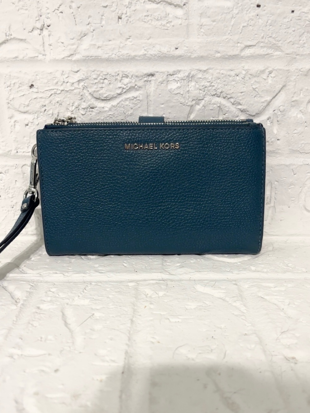 Michael Kors Dark Teal Pebbled Leather Wristlet